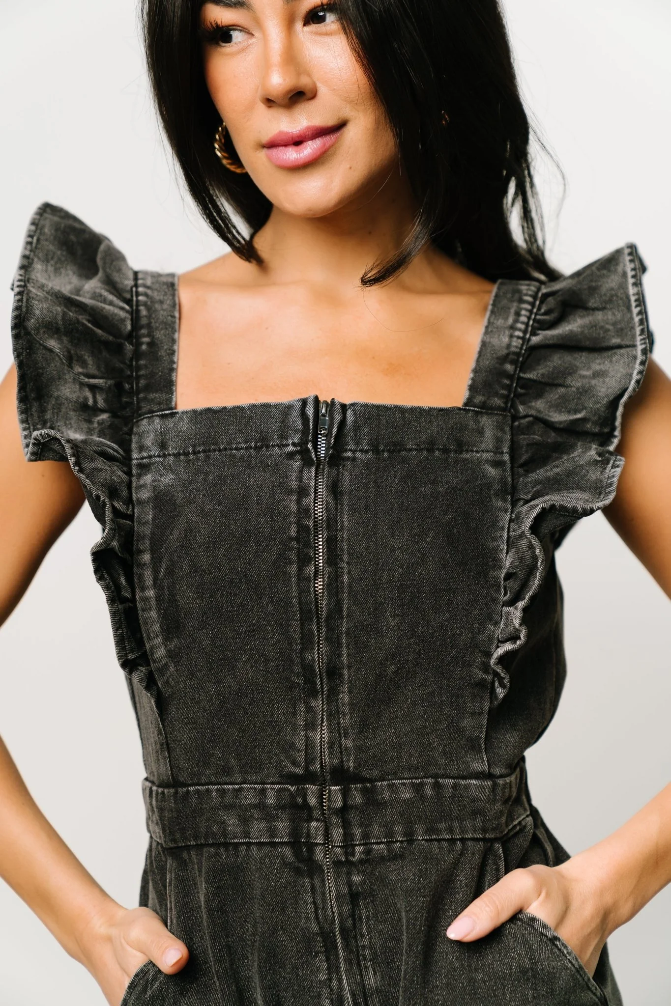 Montgomery Denim Romper | Black - Image 7
