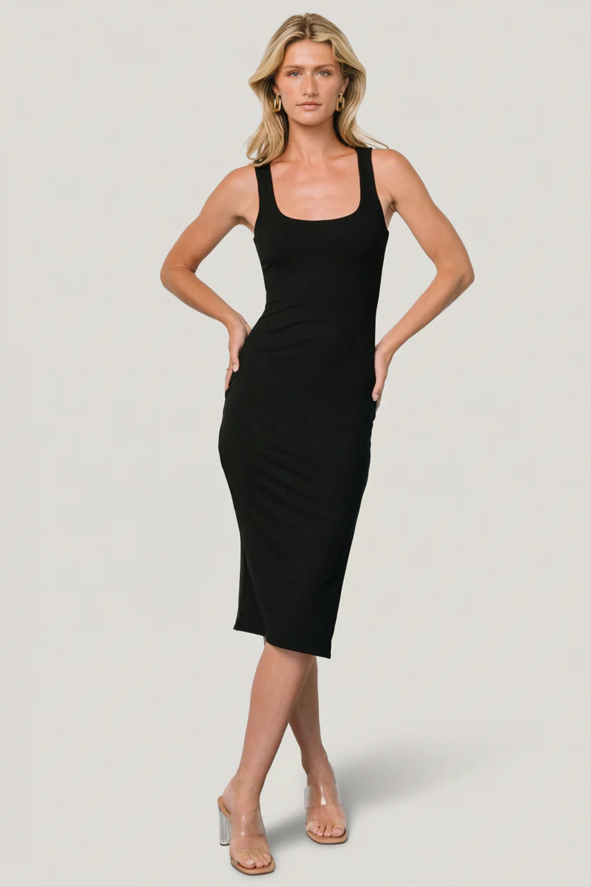 Moore Ribbed Tank Midi Dress | Black - Image 8