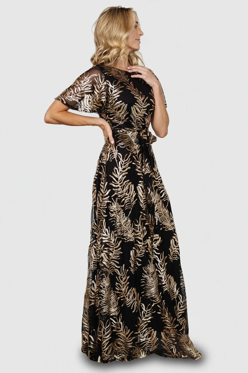 Muse Sequin Maxi Dress | Black + Gold - Image 4