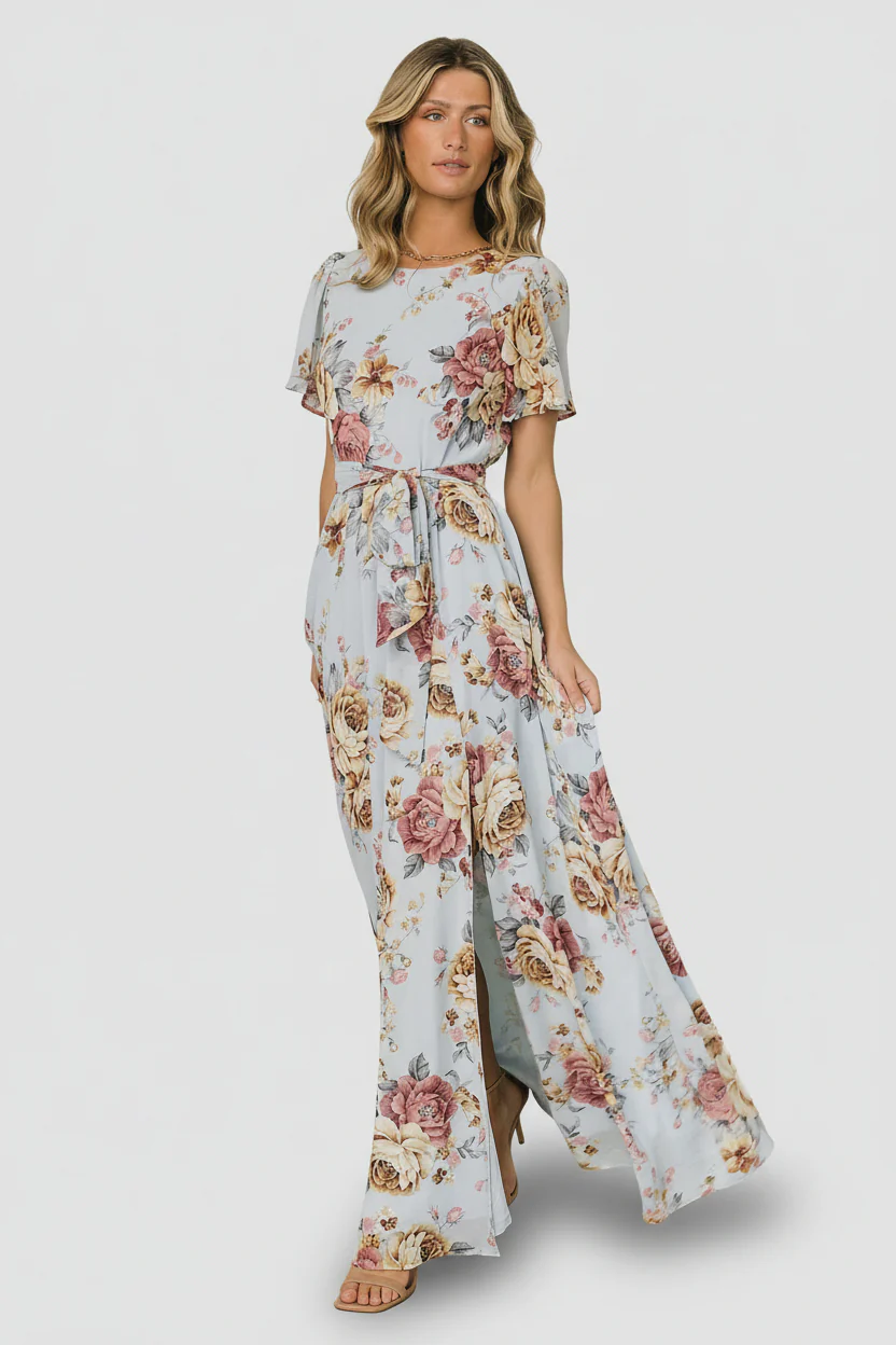 Naomi Short Sleeve Maxi Dress | Blue Multi Floral - Image 4
