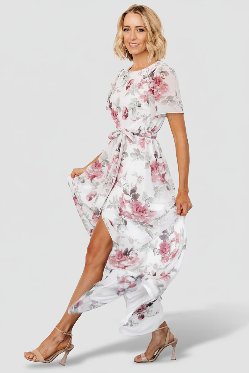 Naomi Short Sleeve Maxi Dress | Off White + Rose Floral - Image 4