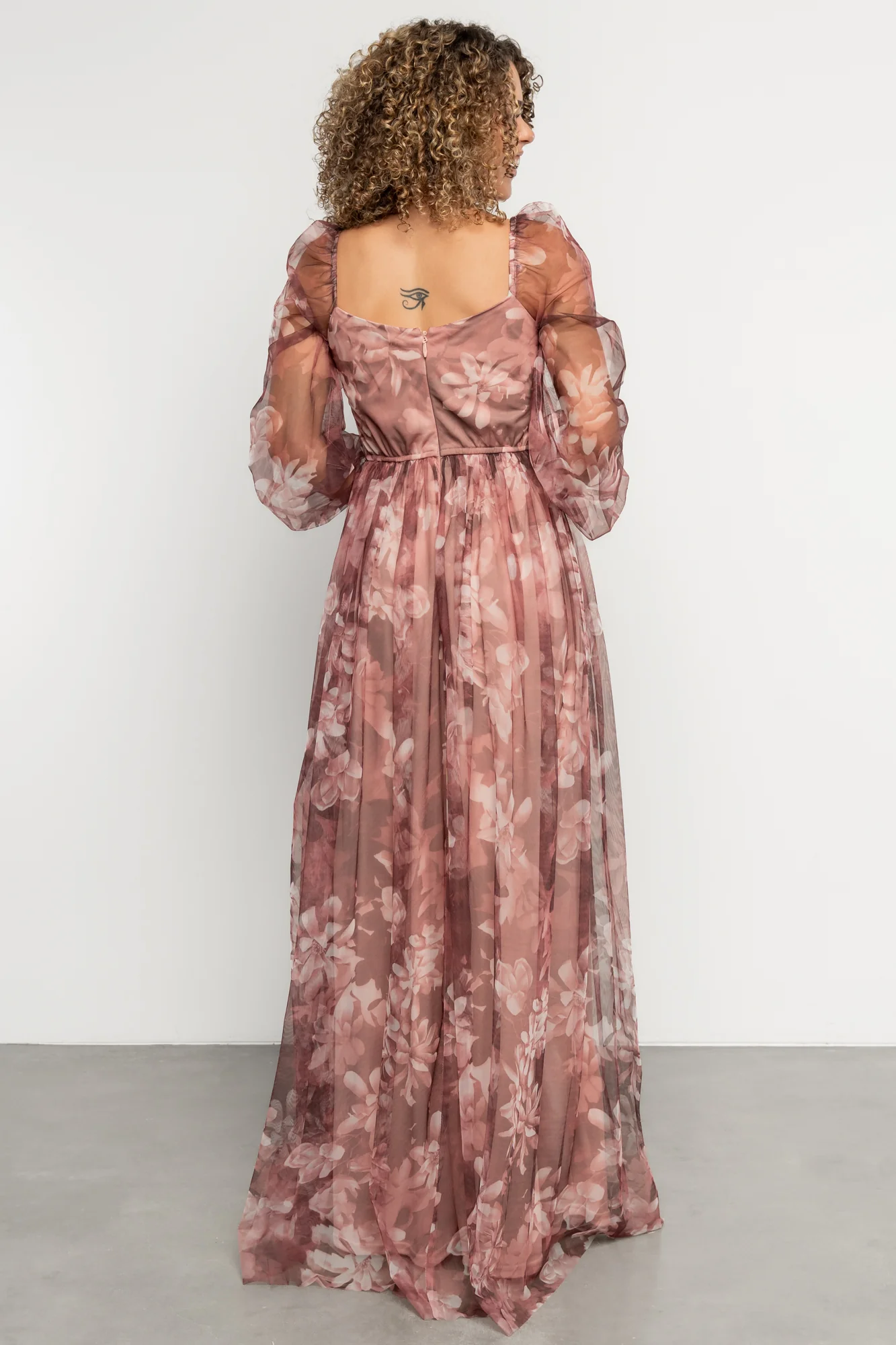Nara Tulle Maxi Dress | Deep Mauve Floral - Image 4