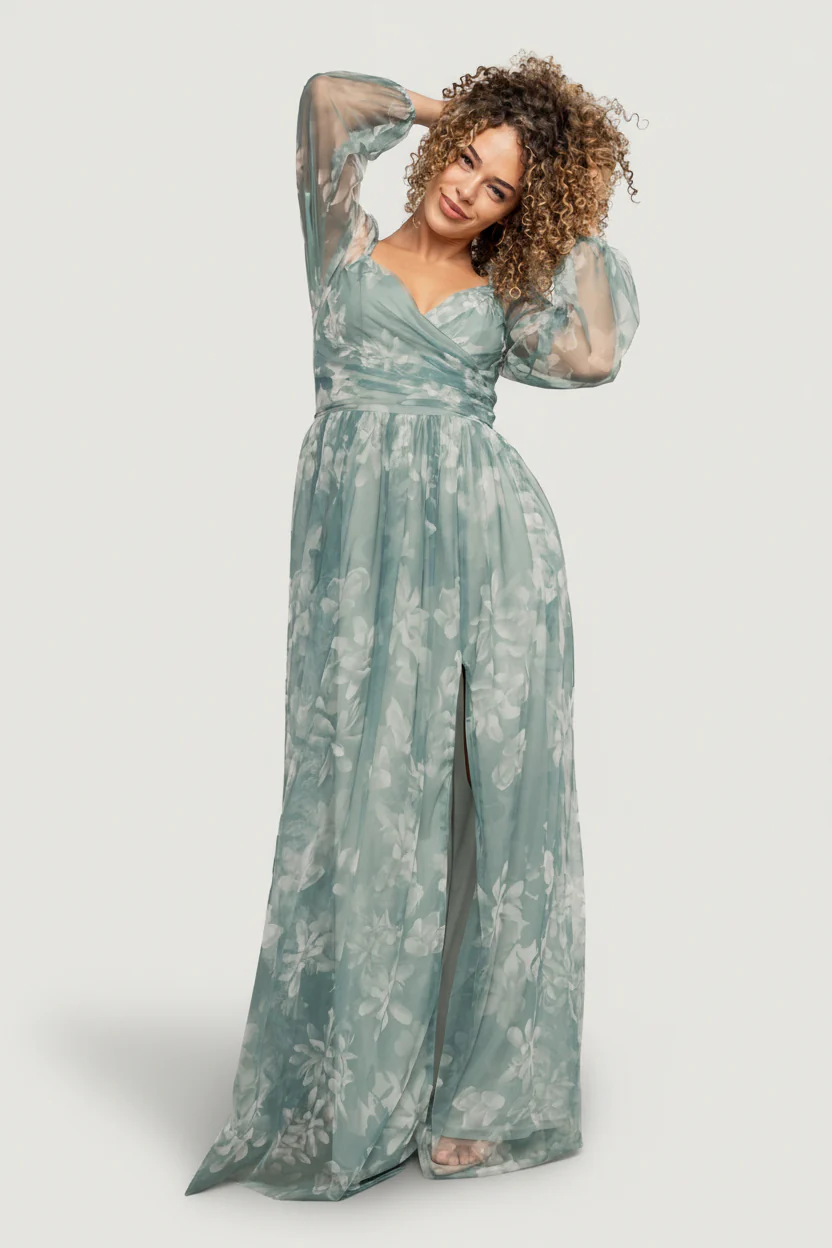 Nara Tulle Maxi Dress | Dusty Green Floral - Image 6