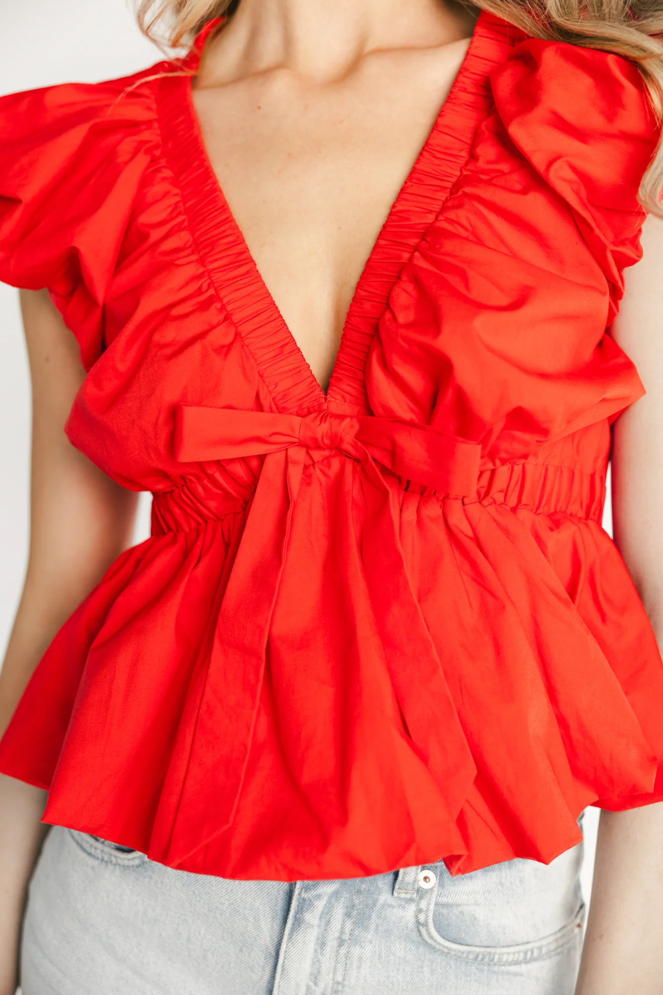 Norma Ruffle Peplum Top | Coral Red - Image 2