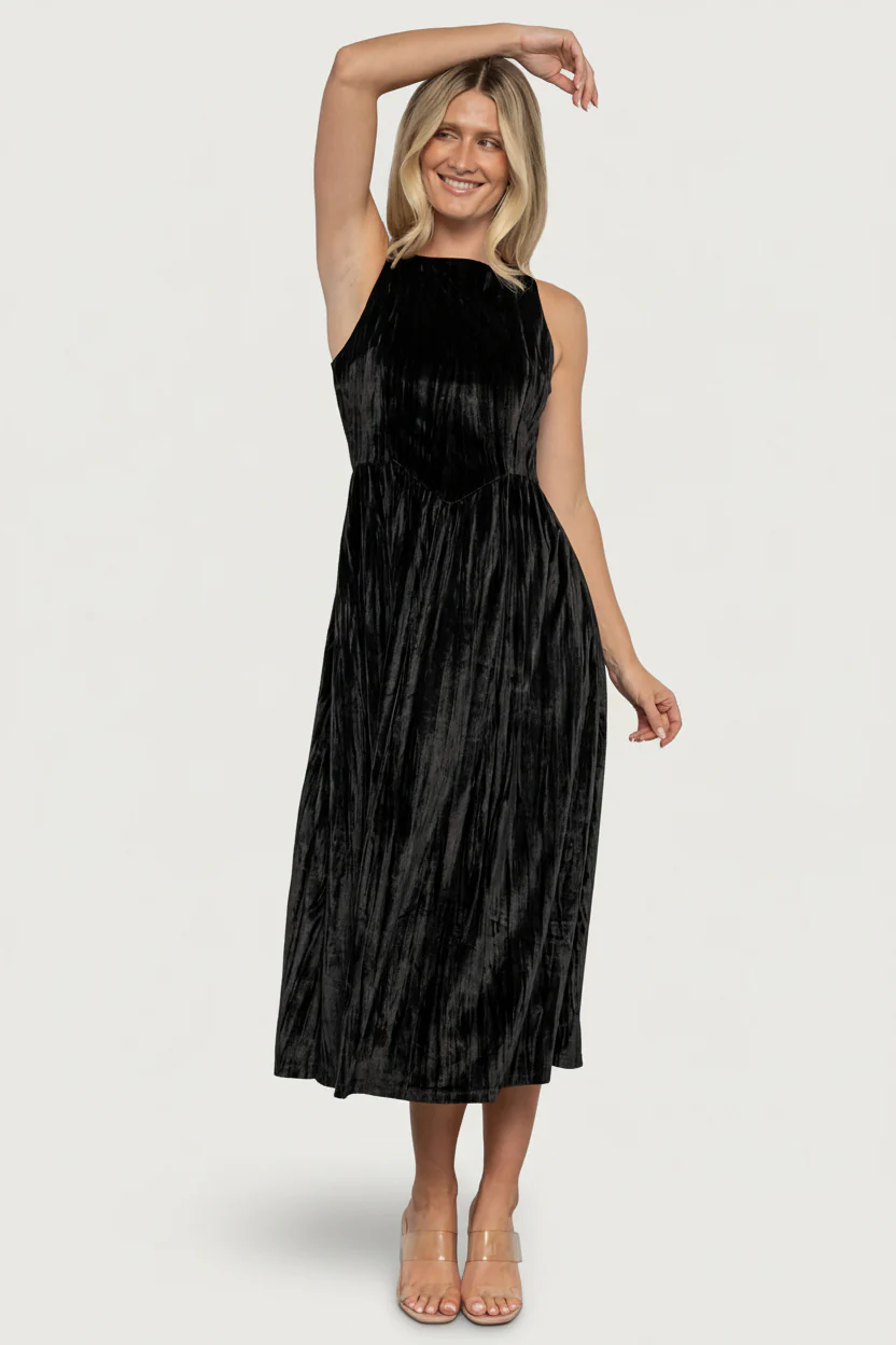 Octavia Velvet Midi Dress | Black - Image 5