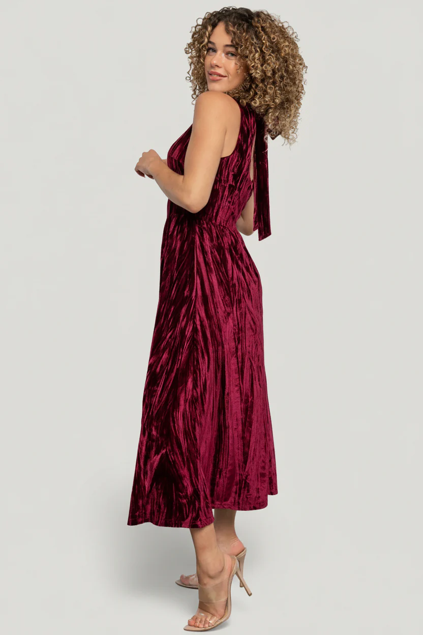 Octavia Velvet Midi Dress | Cranberry - Image 4