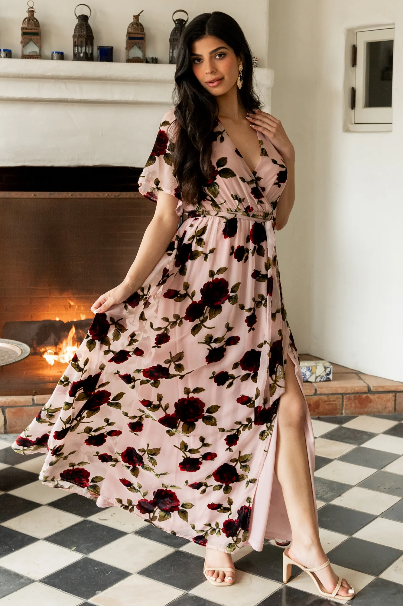 Parisian Velvet Maxi Dress | Blush Rose Floral - Image 3