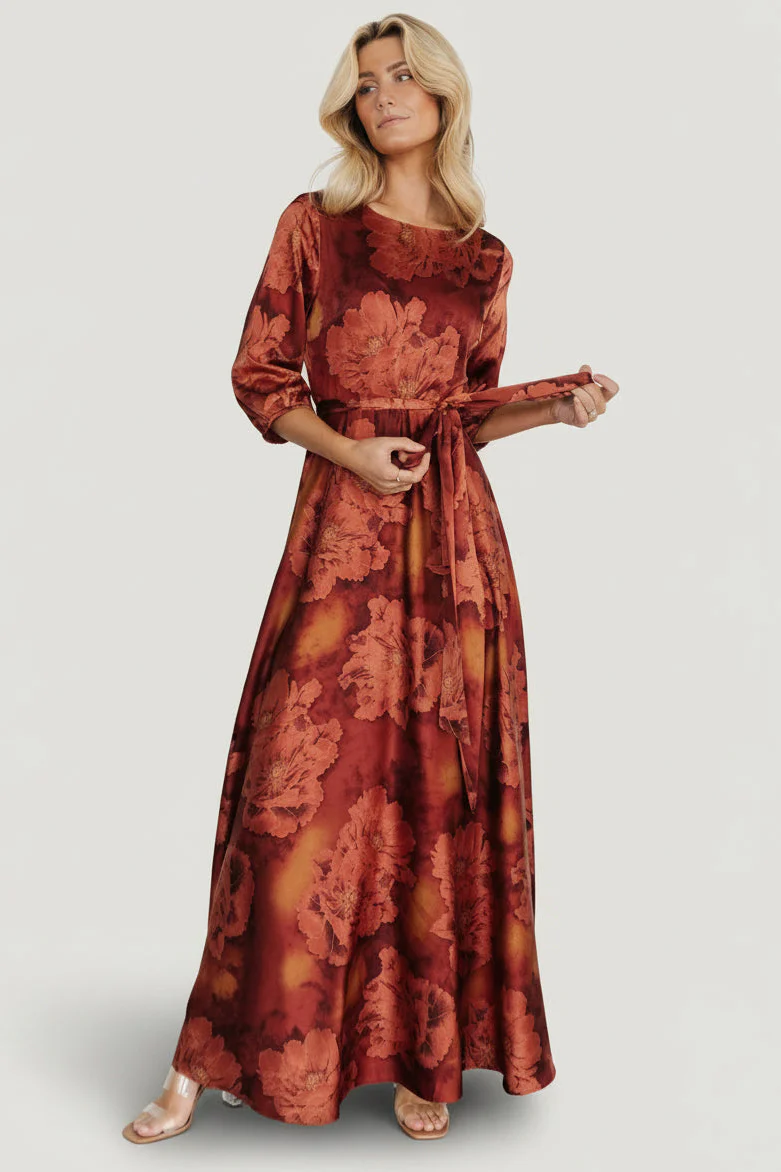 Paula Satin Maxi Dress | Terracotta Floral - Image 2