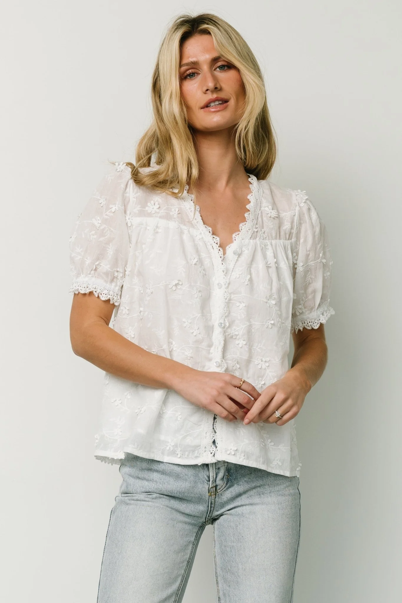 Pauline Embossed Top | Off White - Image 3