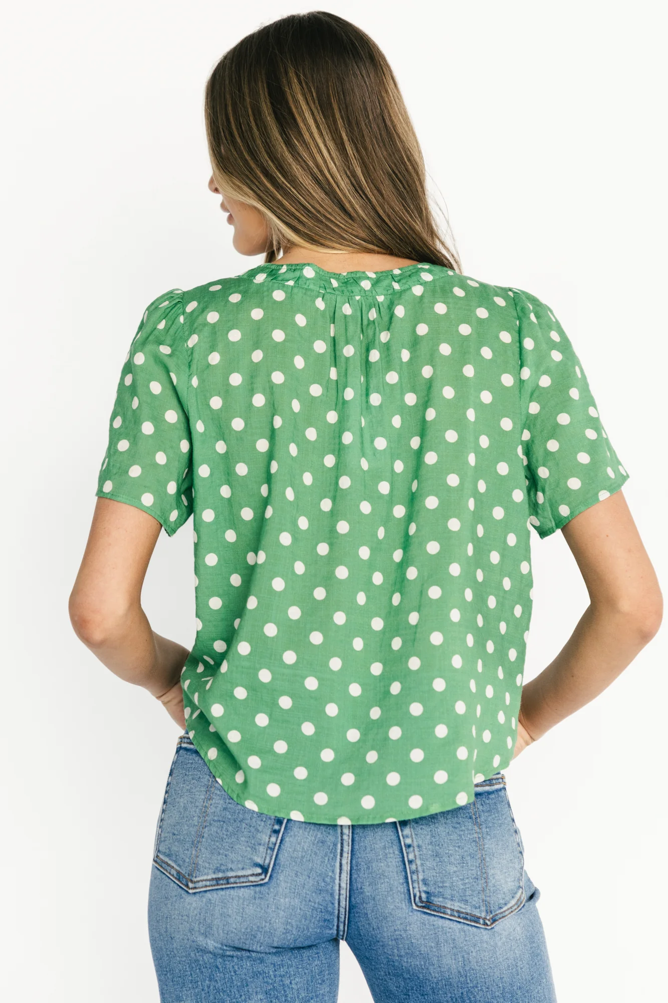 Posy Button Up Top | Green Dot - Image 4