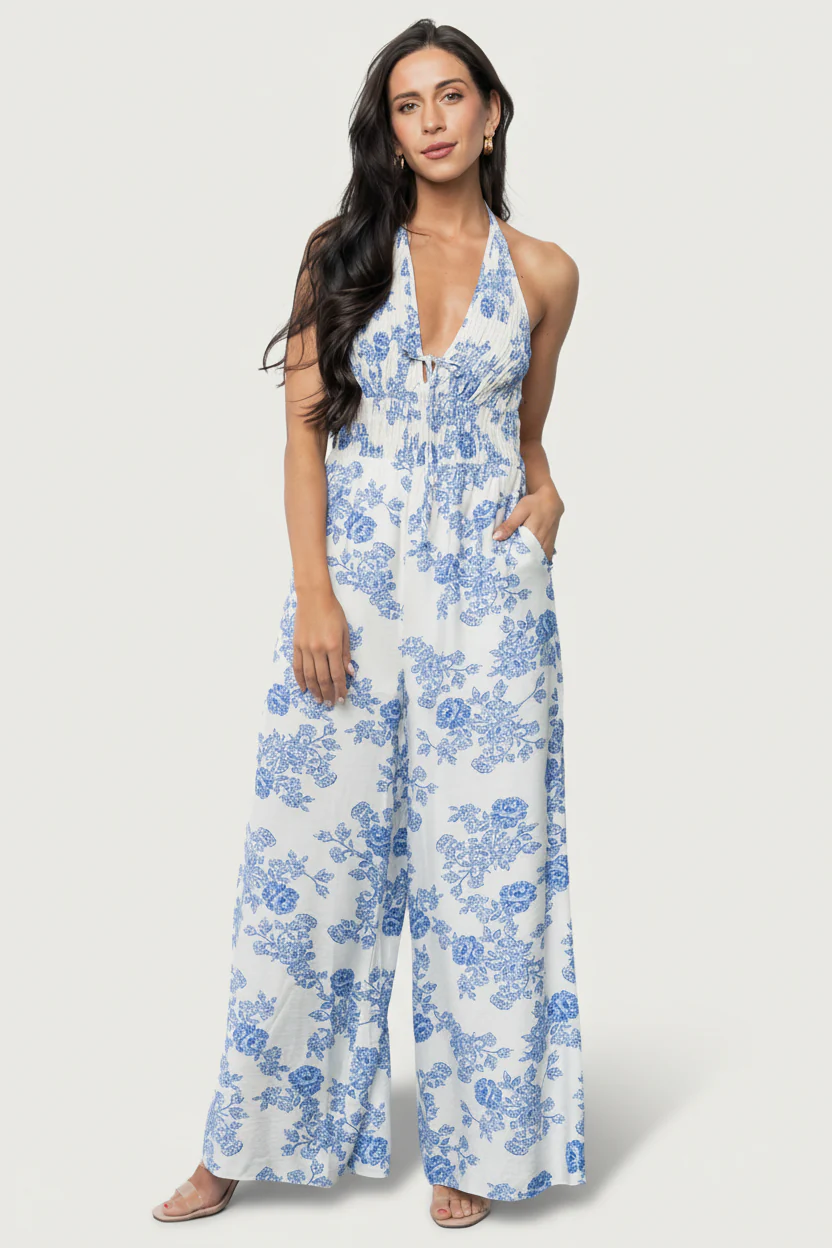 Promesa Halter Jumpsuit | Blue Floral - Image 2