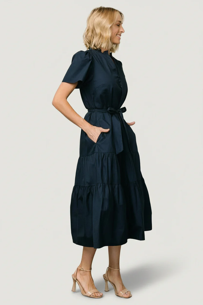 Providence Poplin Dress | Navy - Image 3