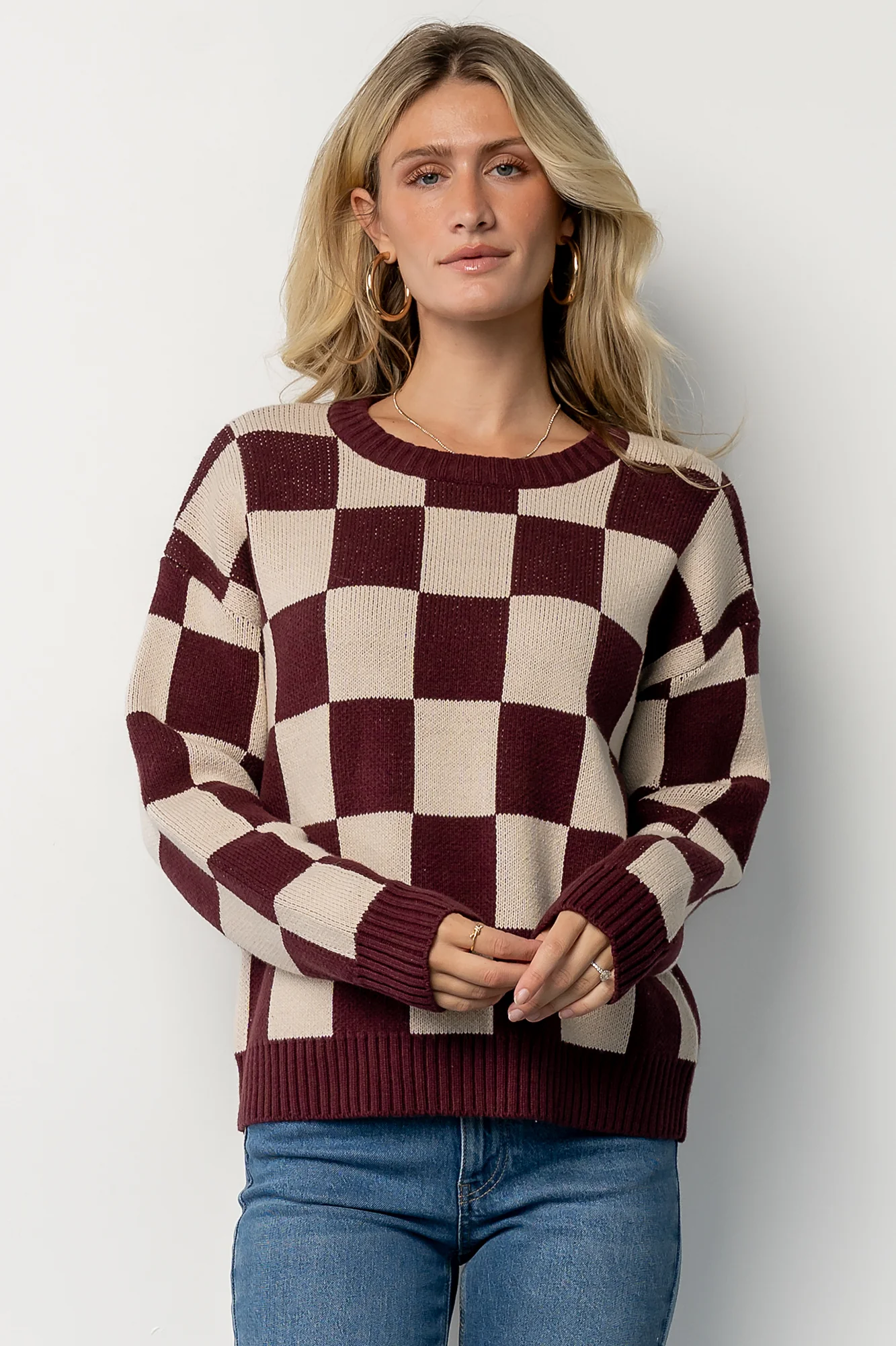 Quincy Checkered Sweater | Burgundy - Image 2
