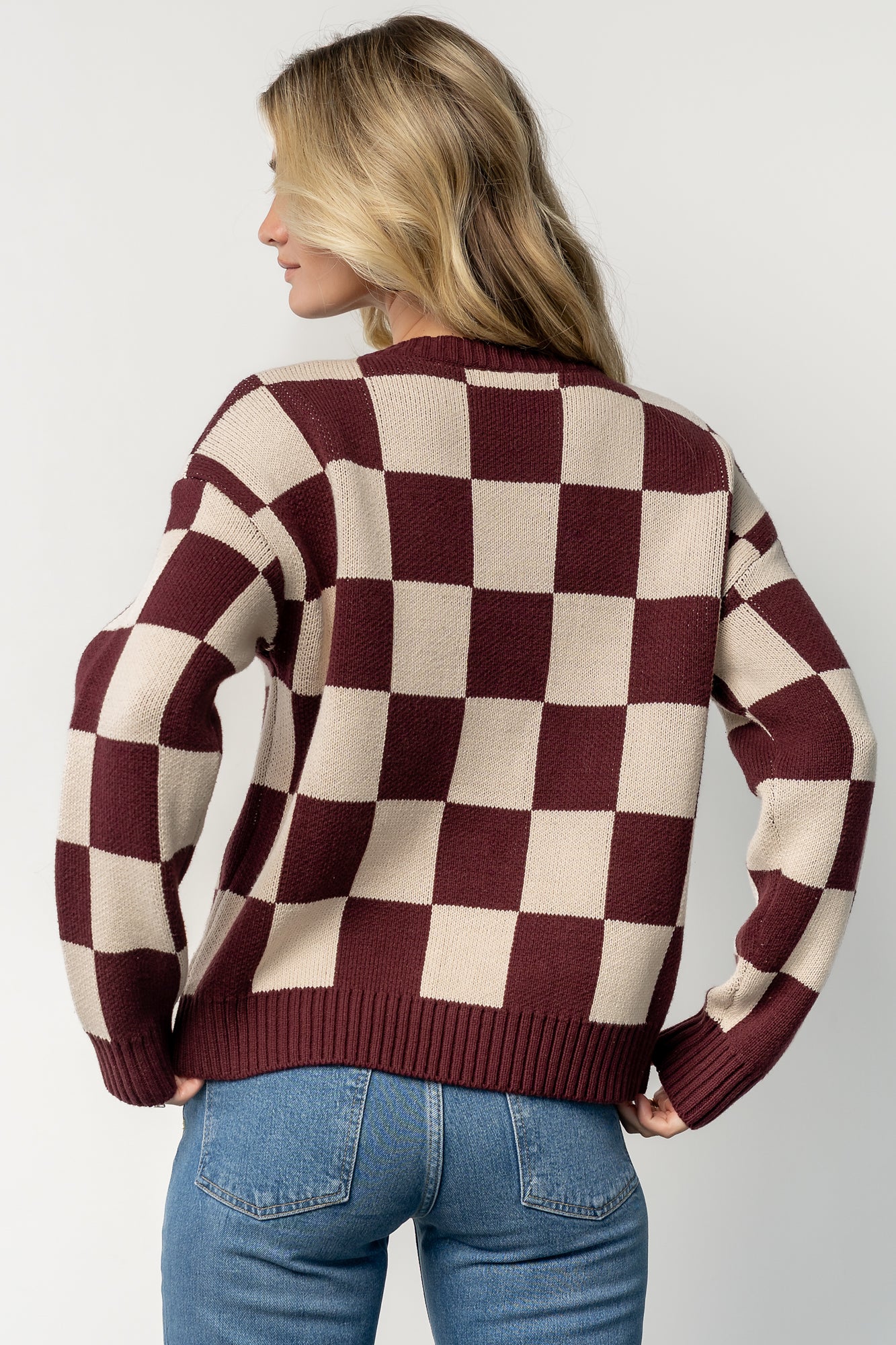 Quincy Checkered Sweater | Burgundy - Image 4