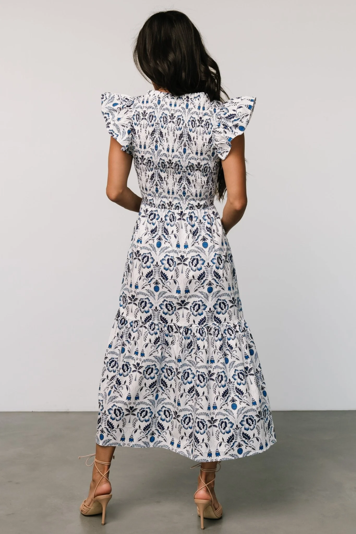 Rhodes Smocked Dress | White + Blue Print - Image 4