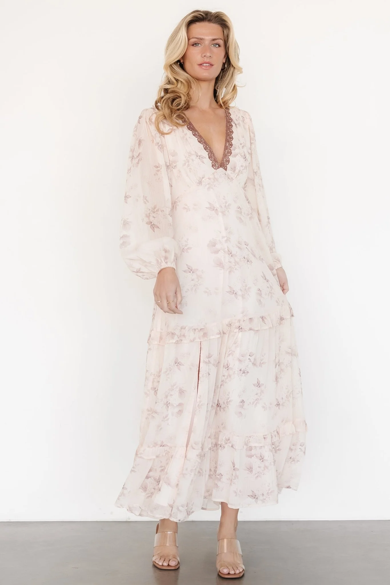Rumi Deep V Maxi Dress | Beige + Clove Floral - Image 2