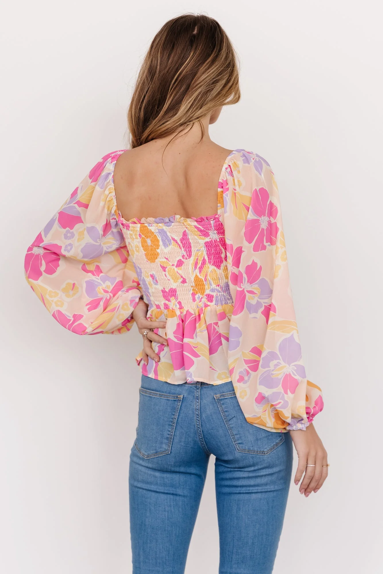 Sally Smocked Top | Pink Multi - Image 3