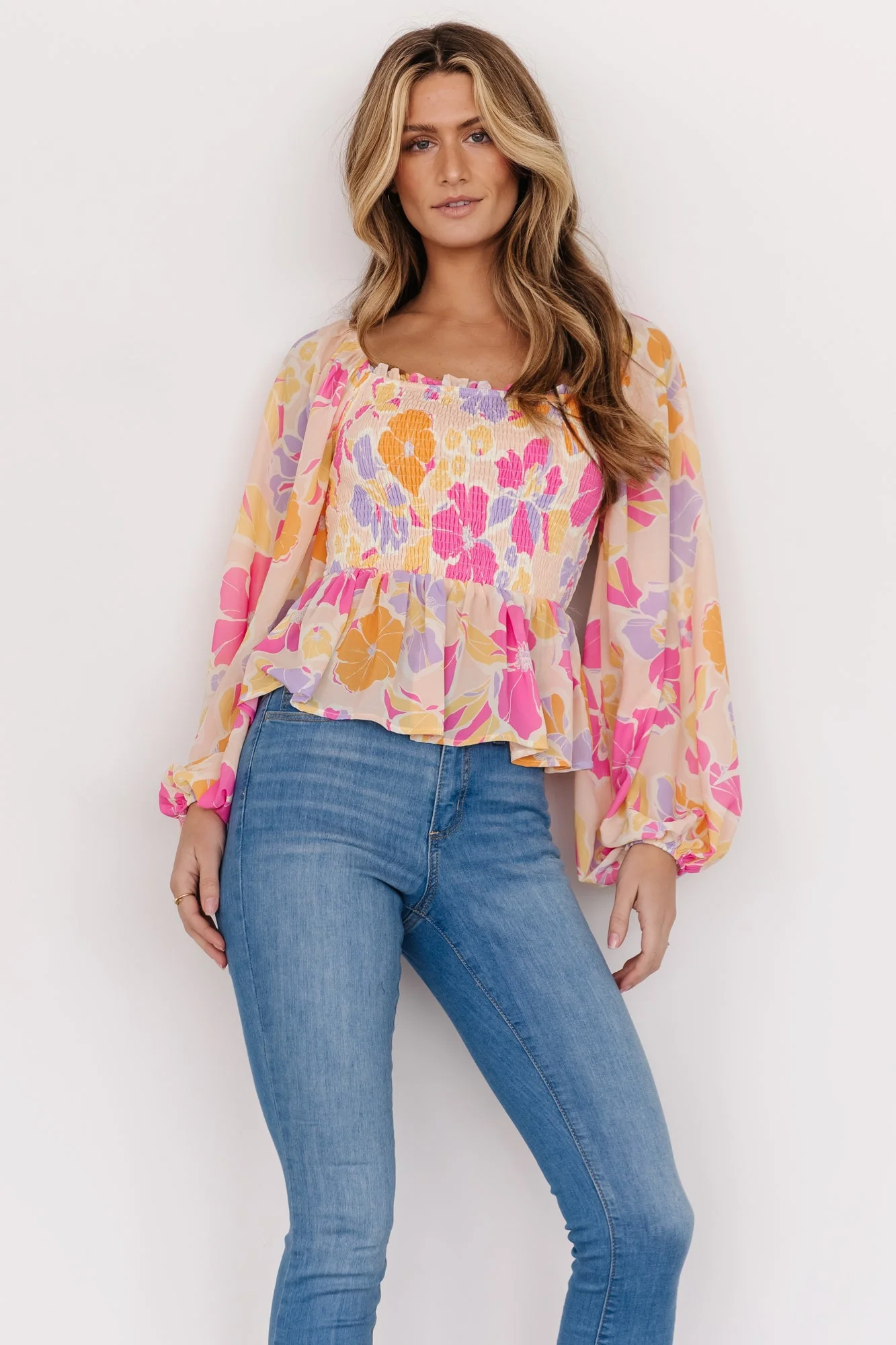 Sally Smocked Top | Pink Multi - Image 4