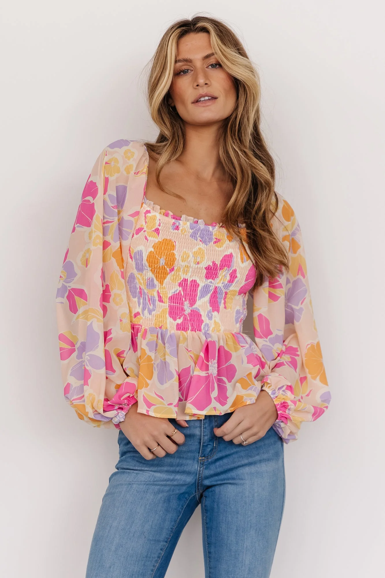 Sally Smocked Top | Pink Multi - Image 6