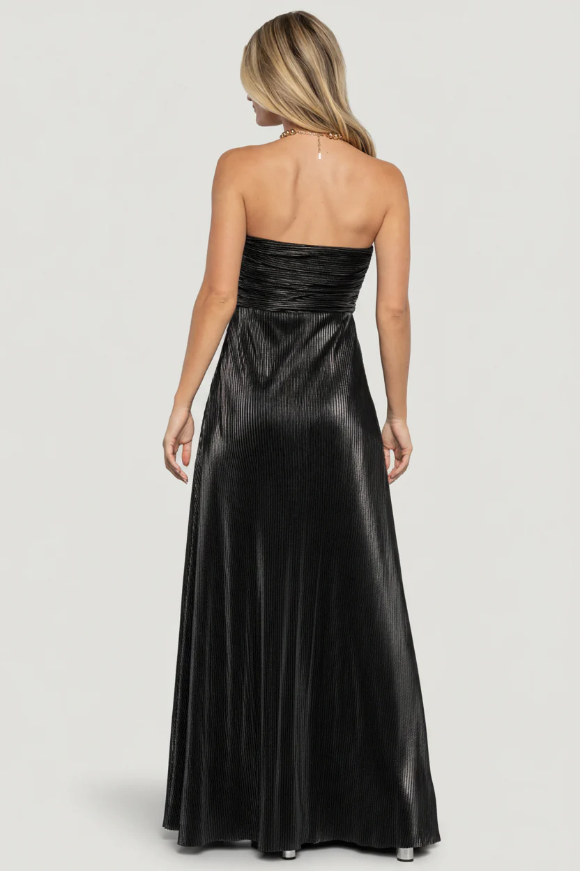 Seraphine Pleated Strapless Gown | Black - Image 3