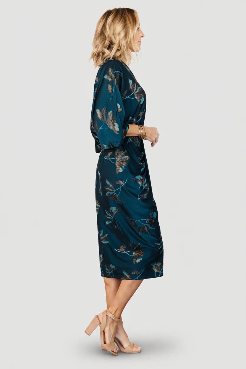 Shaneen Ruched Midi Dress | Jade Floral Shimmer - Image 5