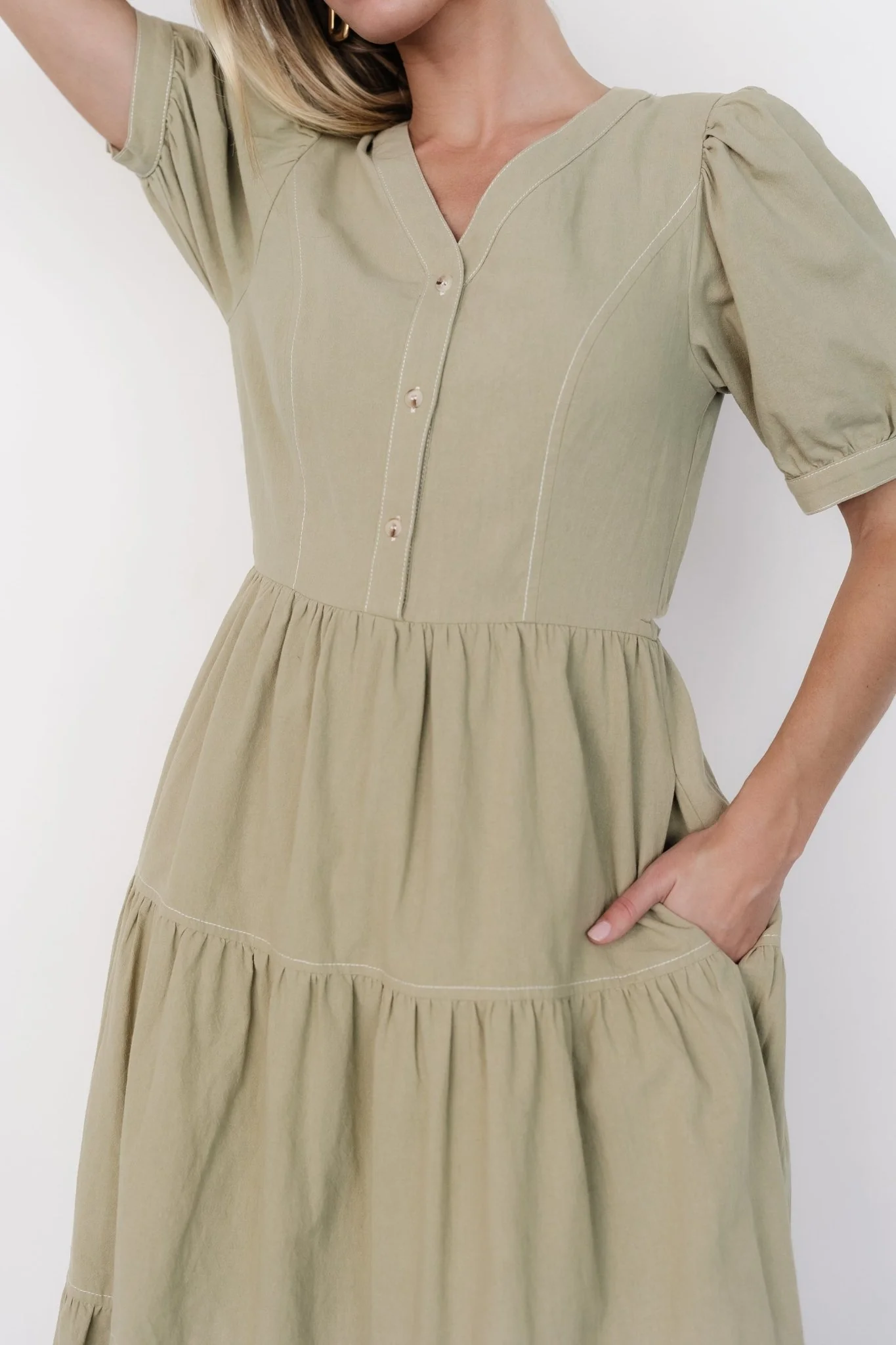Shelby Button Top Dress | Sage Green - Image 2