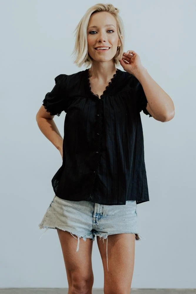 Sloane Button Top | Black - Image 3