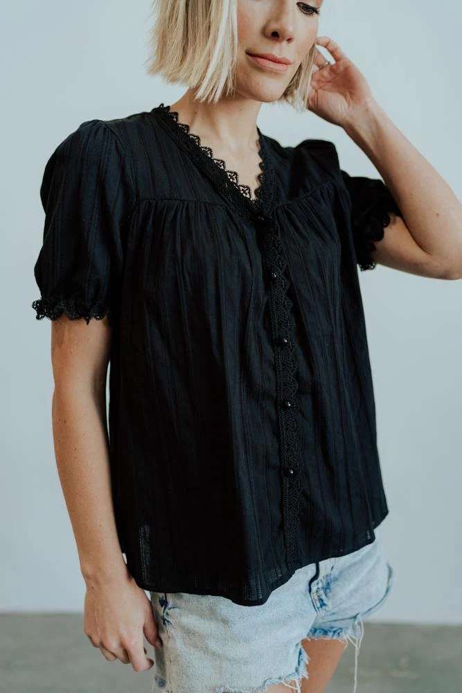 Sloane Button Top | Black - Image 5