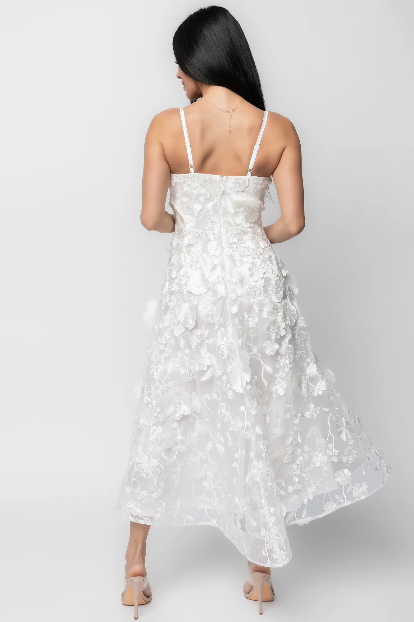 Soleil Floral Applique Midi Dress | Ivory - Image 4