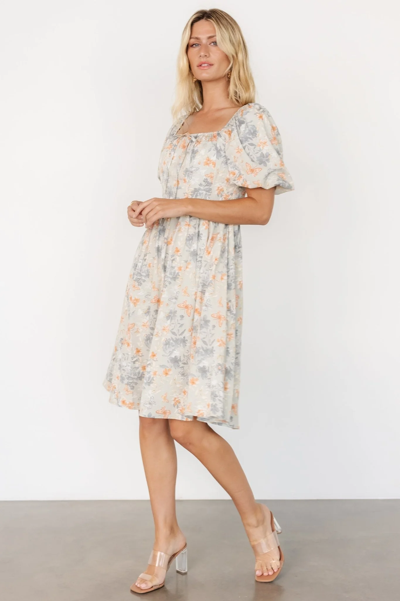 Sonnet Short Dress | Dusty Blue Print - Image 3