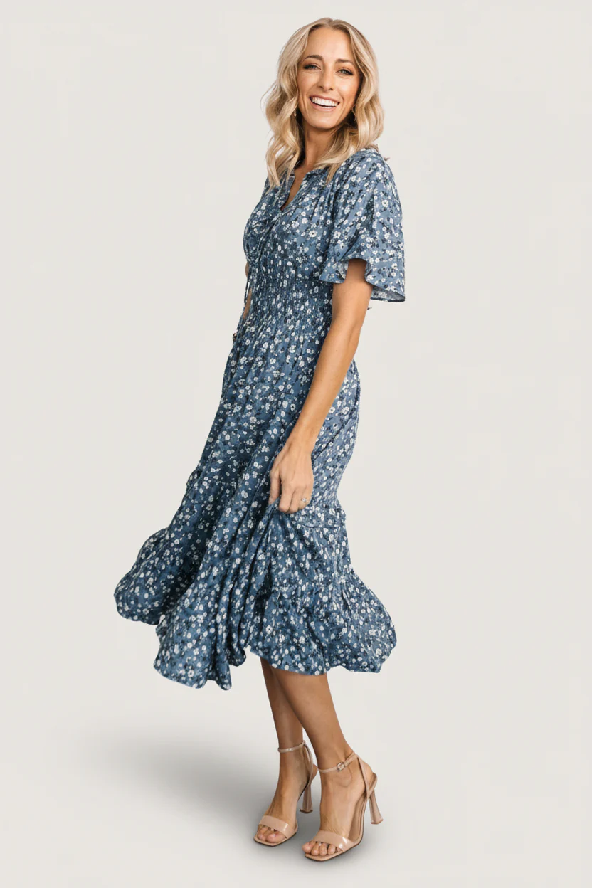 Spell Boho Midi Dress | Blue Floral - Image 3