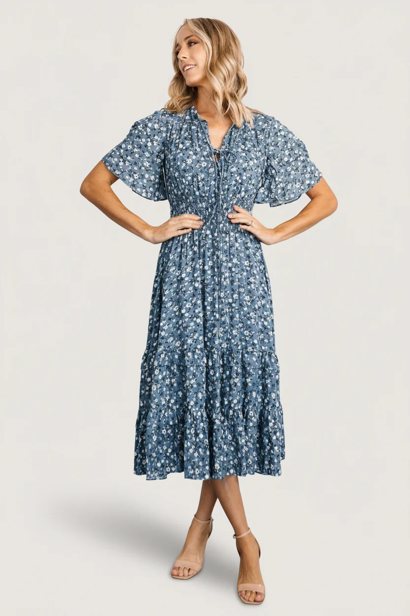 Spell Boho Midi Dress | Blue Floral - Image 5