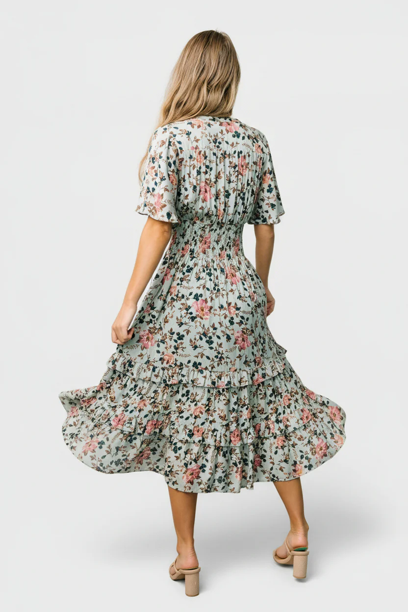 Spell Boho Midi Dress | Sage + Pink Floral - Image 10