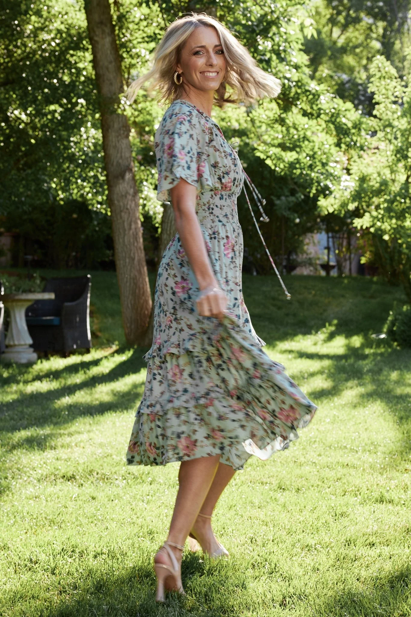Spell Boho Midi Dress | Sage + Pink Floral - Image 3
