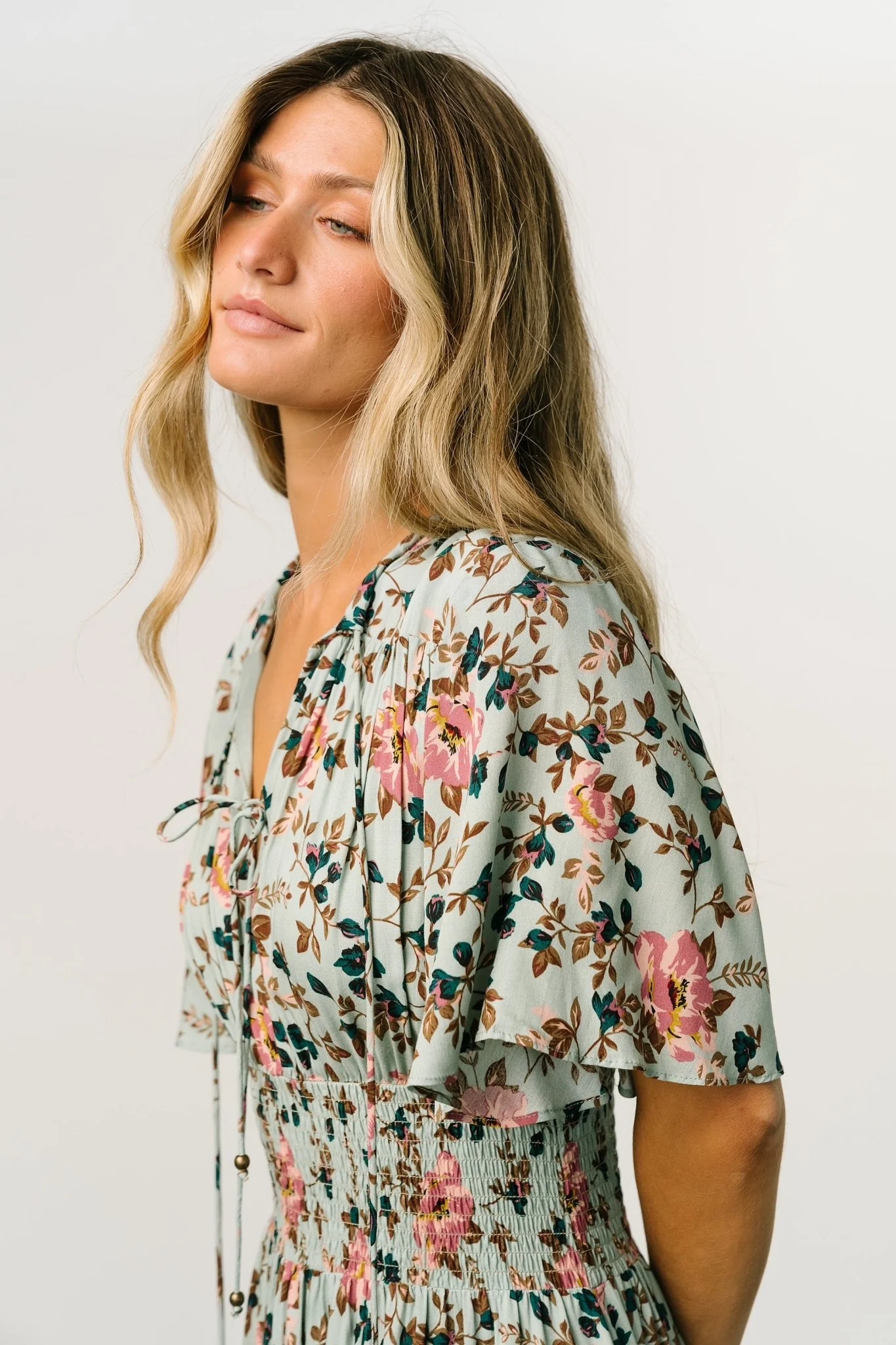 Spell Boho Midi Dress | Sage + Pink Floral - Image 5