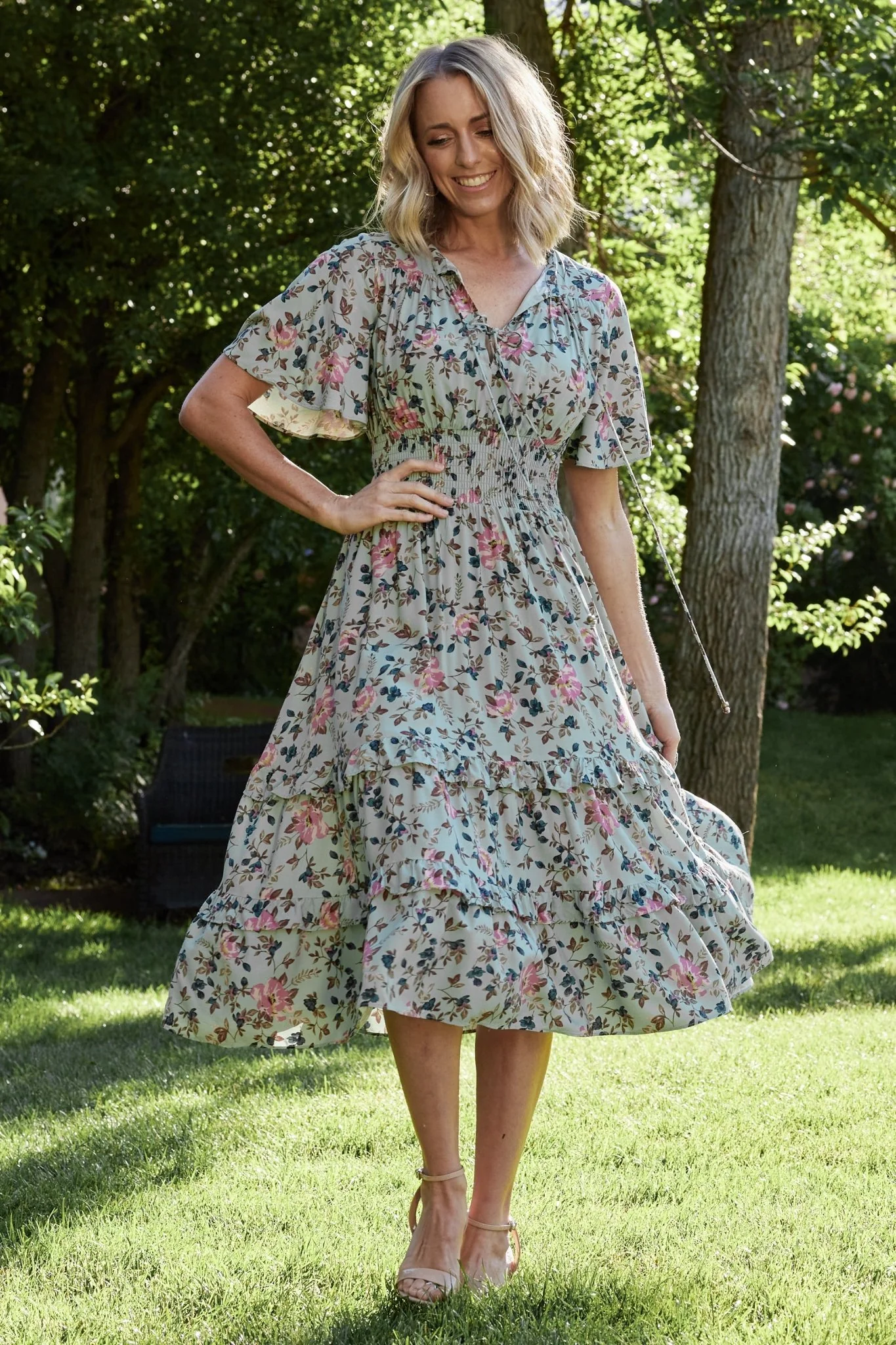 Spell Boho Midi Dress | Sage + Pink Floral - Image 6