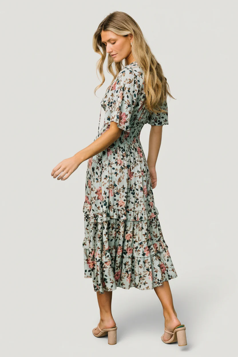 Spell Boho Midi Dress | Sage + Pink Floral - Image 7