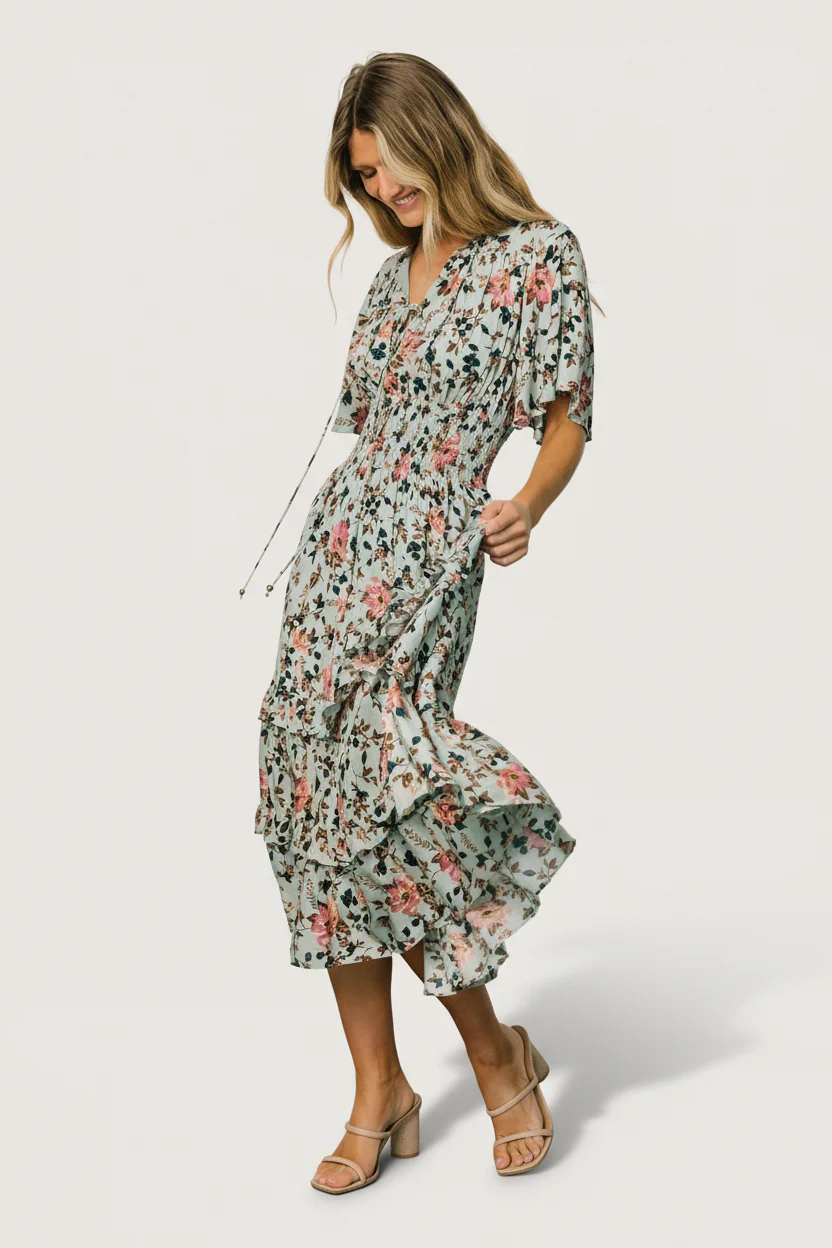Spell Boho Midi Dress | Sage + Pink Floral - Image 8