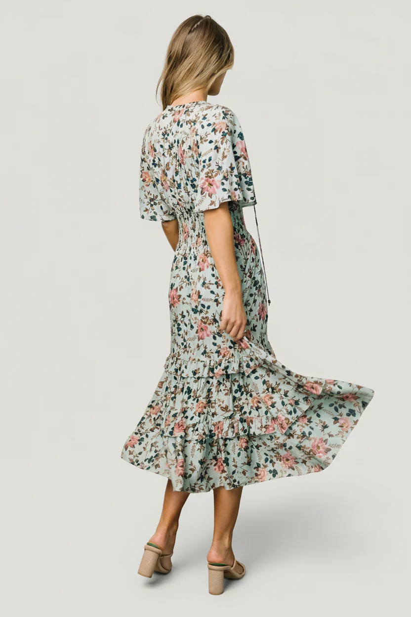 Spell Boho Midi Dress | Sage + Pink Floral - Image 9