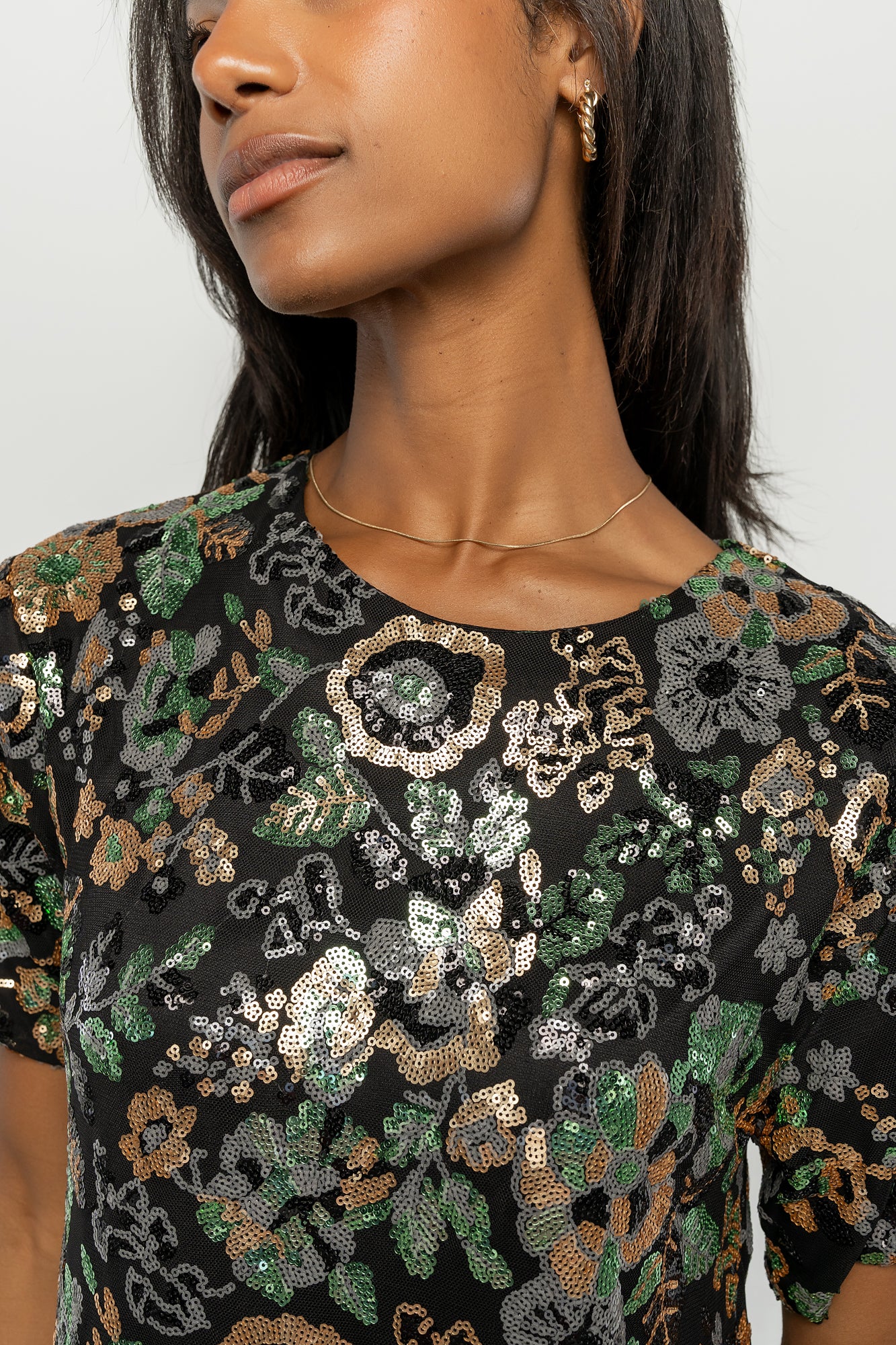 Squires Sequin Short Dress | Black + Green Multi - Image 5