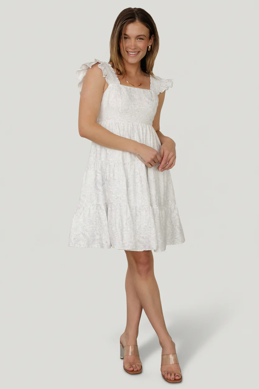 Suri Short Dress | Off White + Blue Floral - Image 2