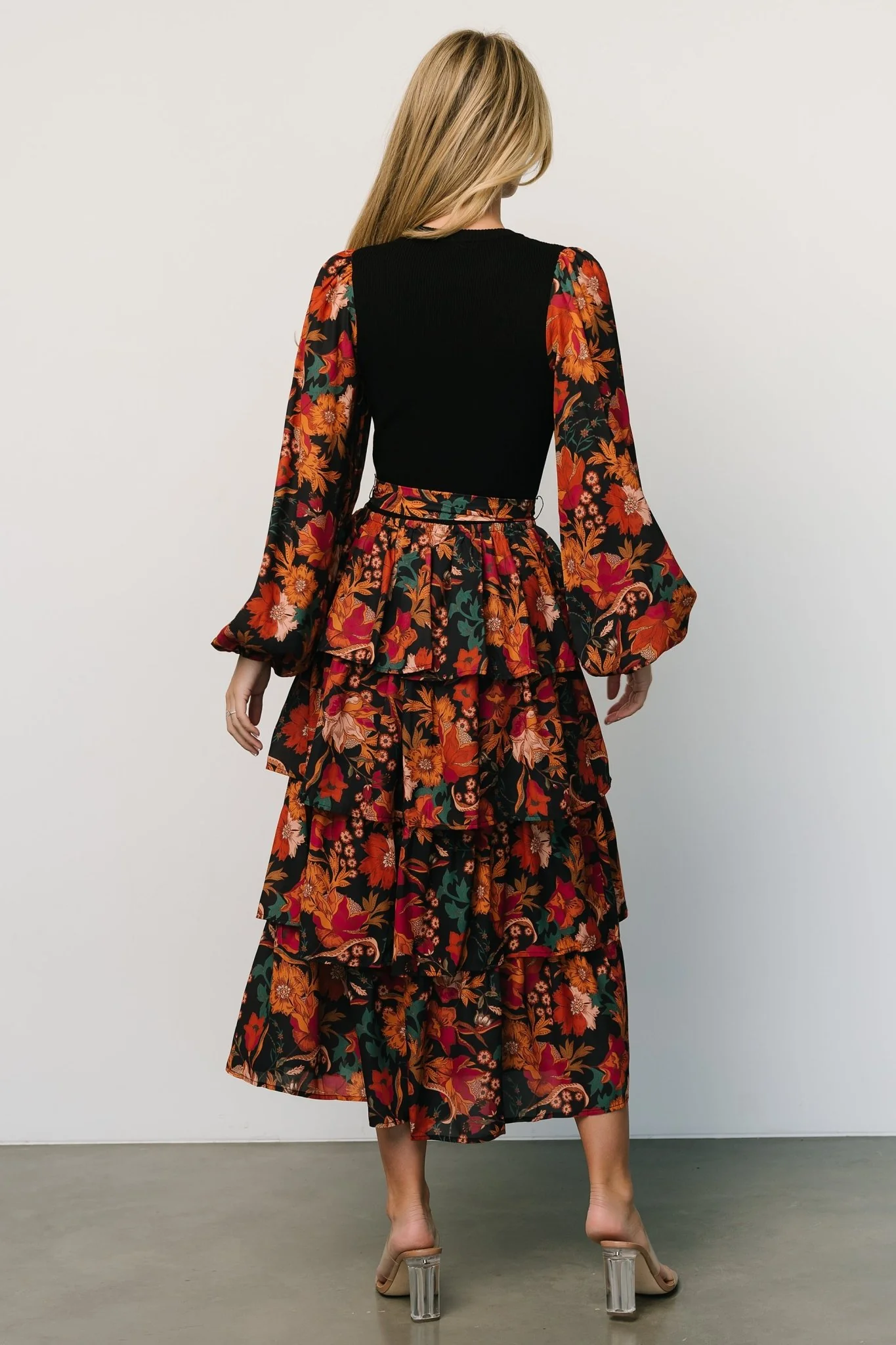 Sylvie Tiered Midi Dress | Black Multi - Image 4