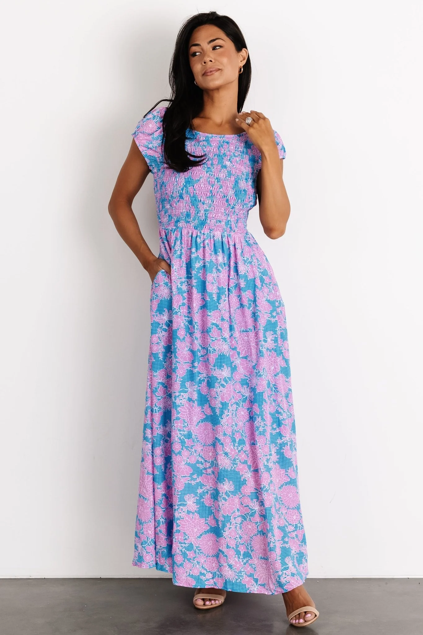 Tabitha Open Back Maxi Dress | Blue + Pink - Image 5