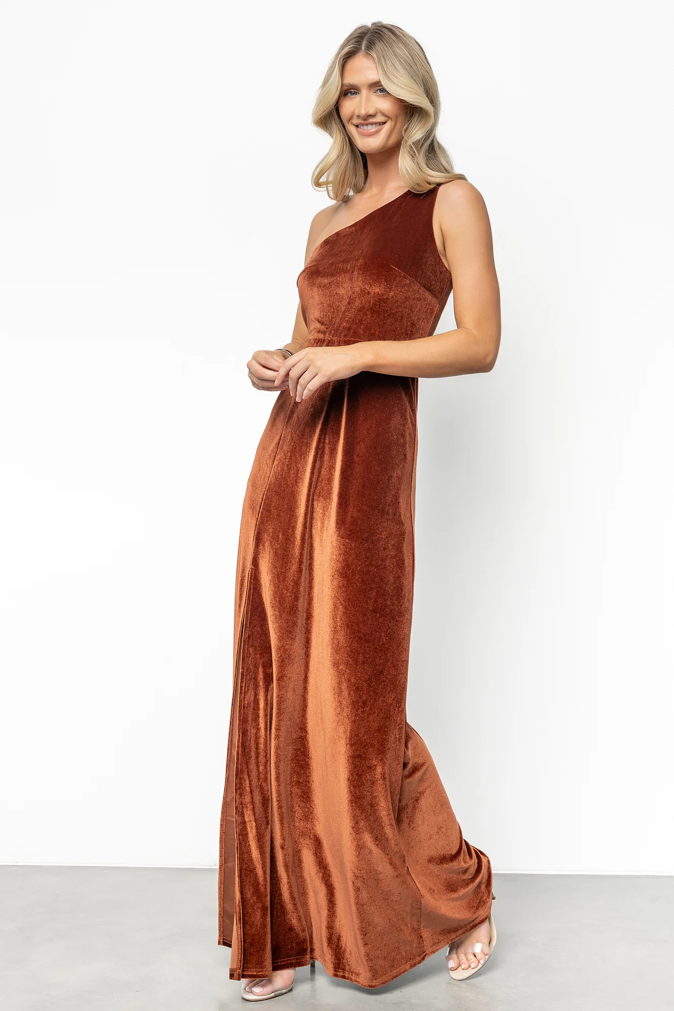 Tatiana Velvet One Shoulder Maxi Dress | Bronze - Image 5