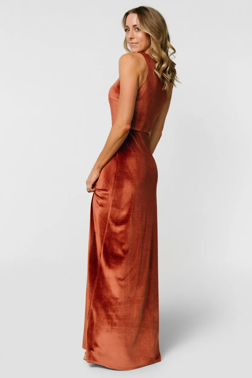 Tatiana Velvet One Shoulder Maxi Dress | Cinnamon - Image 6