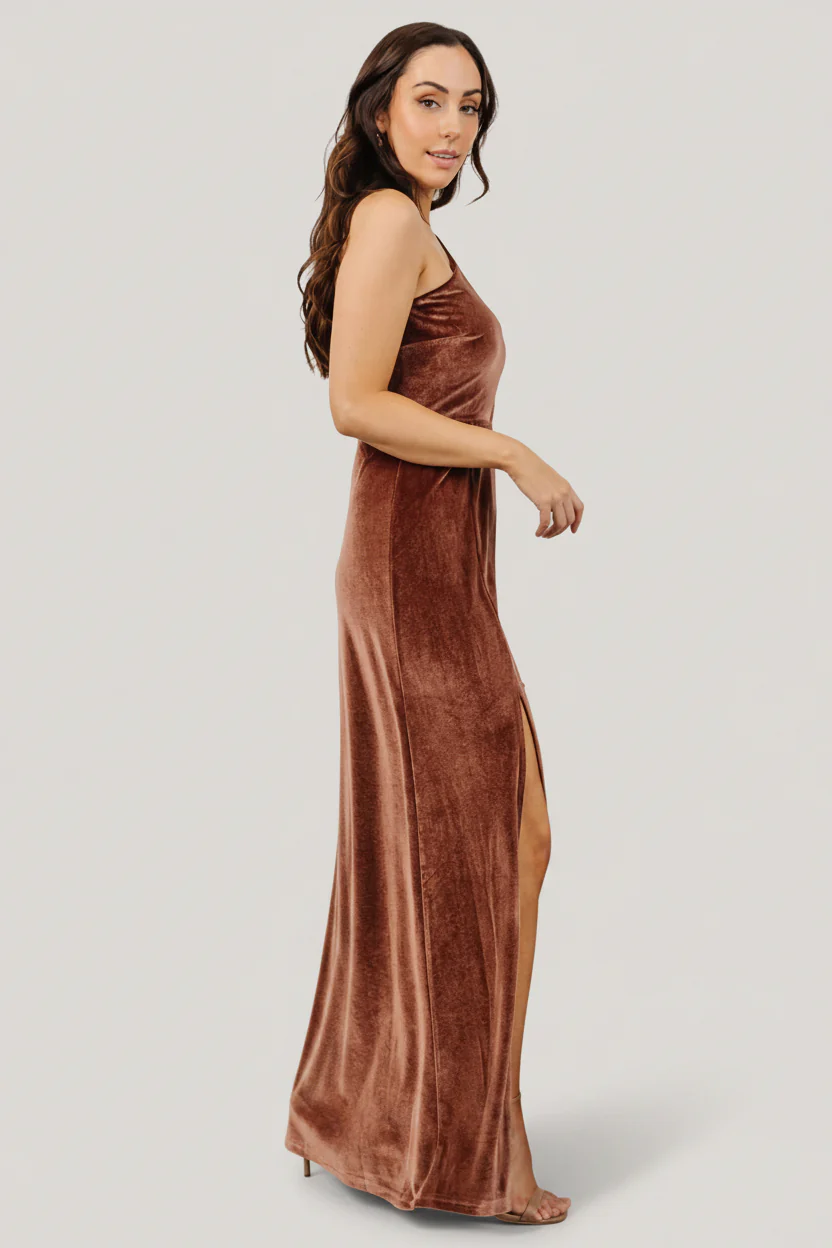 Tatiana Velvet One Shoulder Maxi Dress | Desert Rose - Image 3