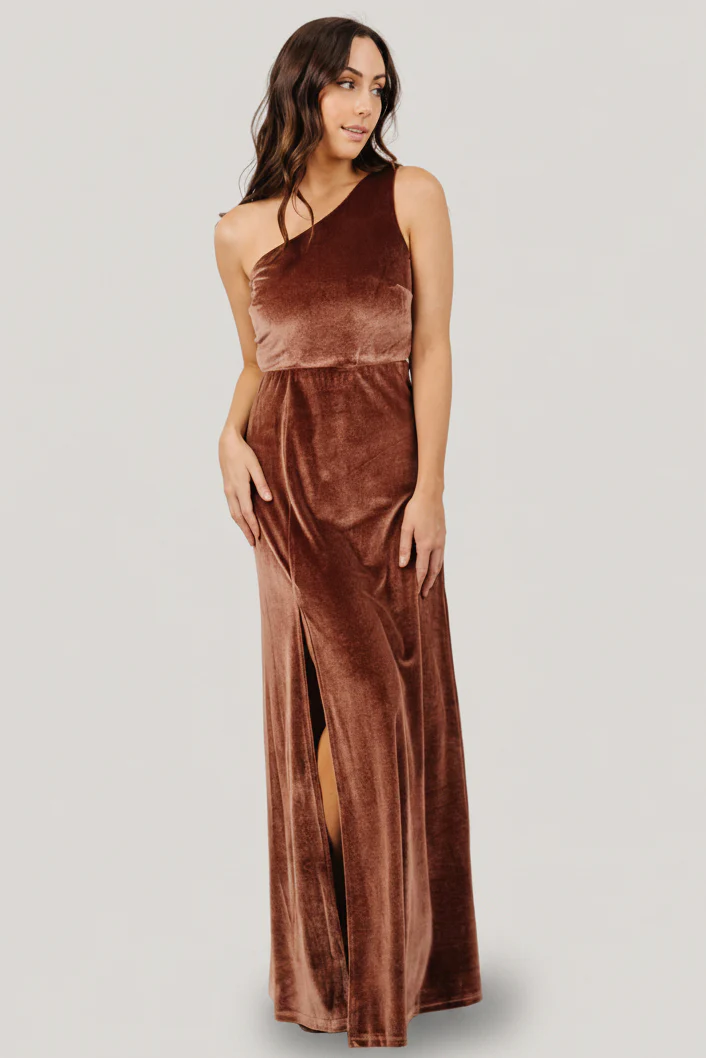 Tatiana Velvet One Shoulder Maxi Dress | Desert Rose - Image 5