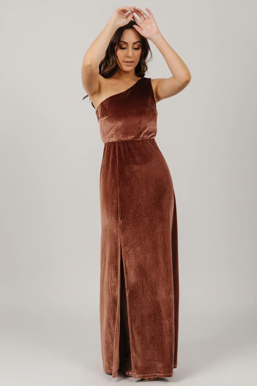 Tatiana Velvet One Shoulder Maxi Dress | Desert Rose - Image 6