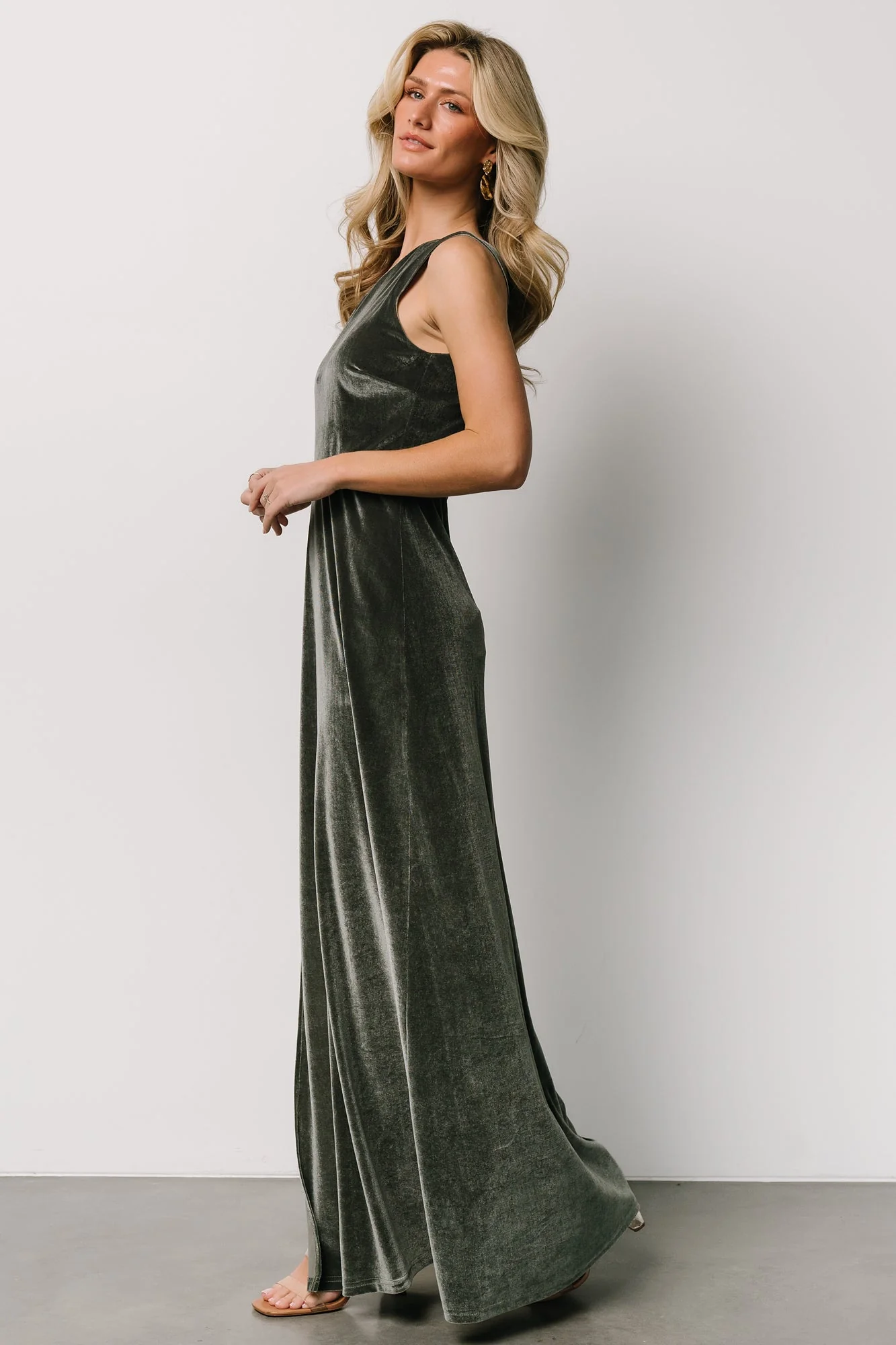 Tatiana Velvet One Shoulder Maxi Dress | Eucalyptus - Image 5