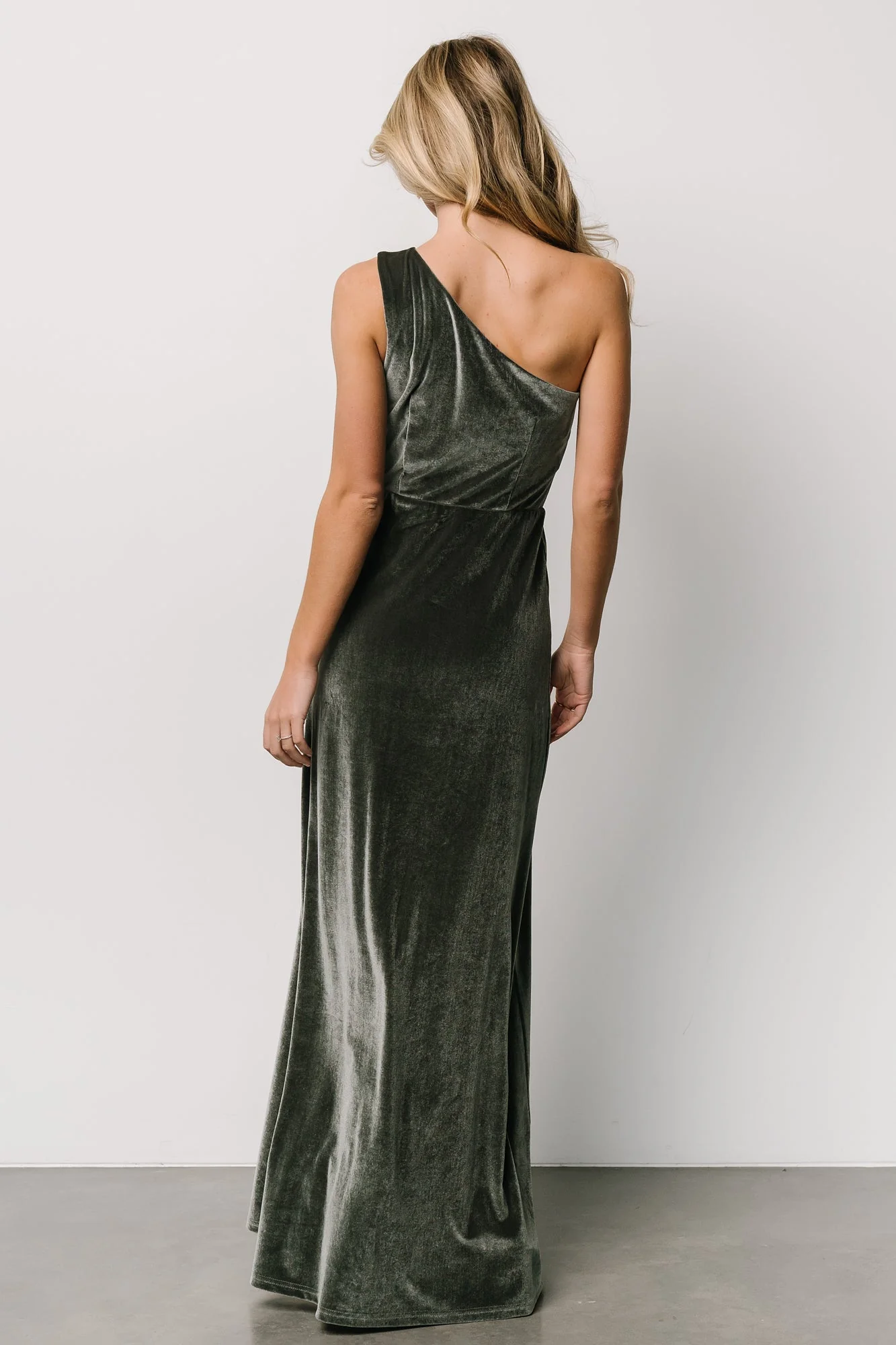 Tatiana Velvet One Shoulder Maxi Dress | Eucalyptus - Image 6